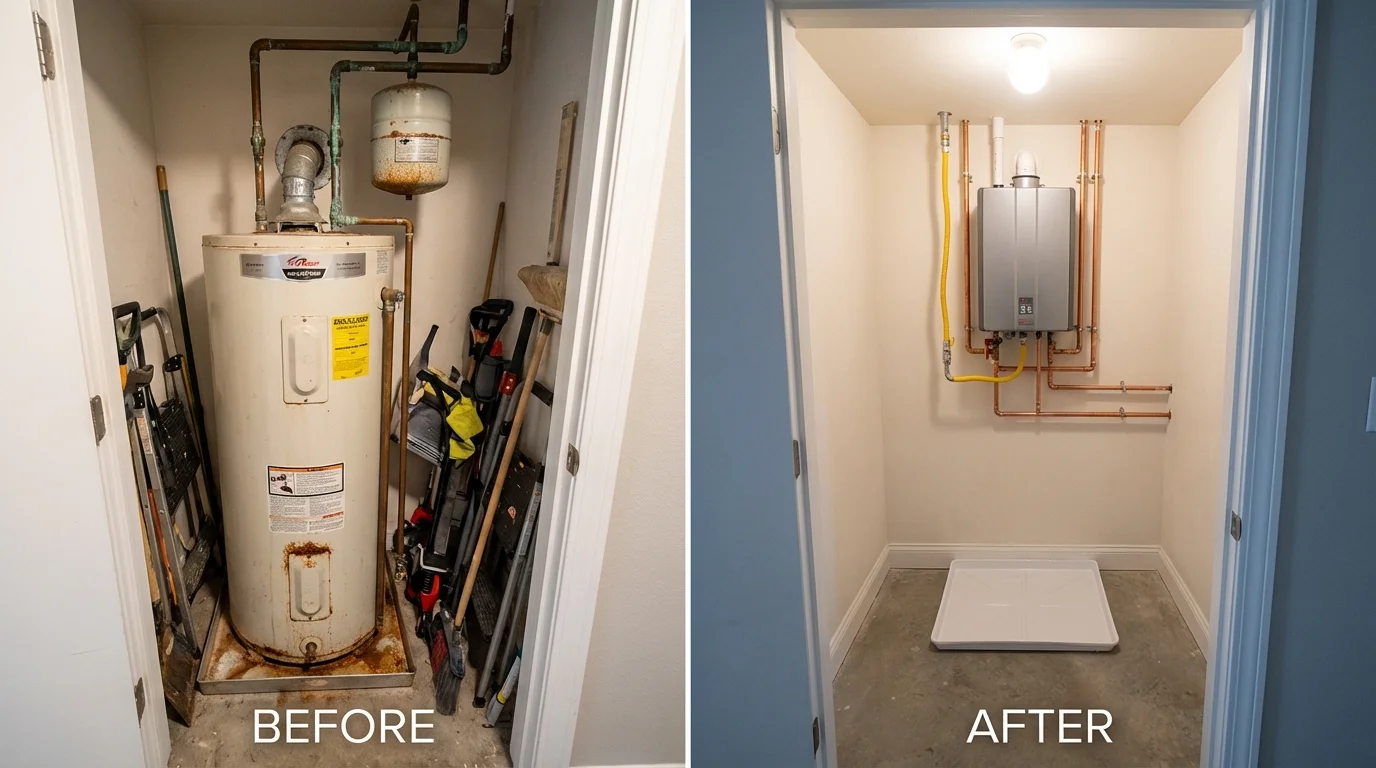 Tank water heater versus wall-mounted tankless unit comparison for Lubbock, TX homeowners