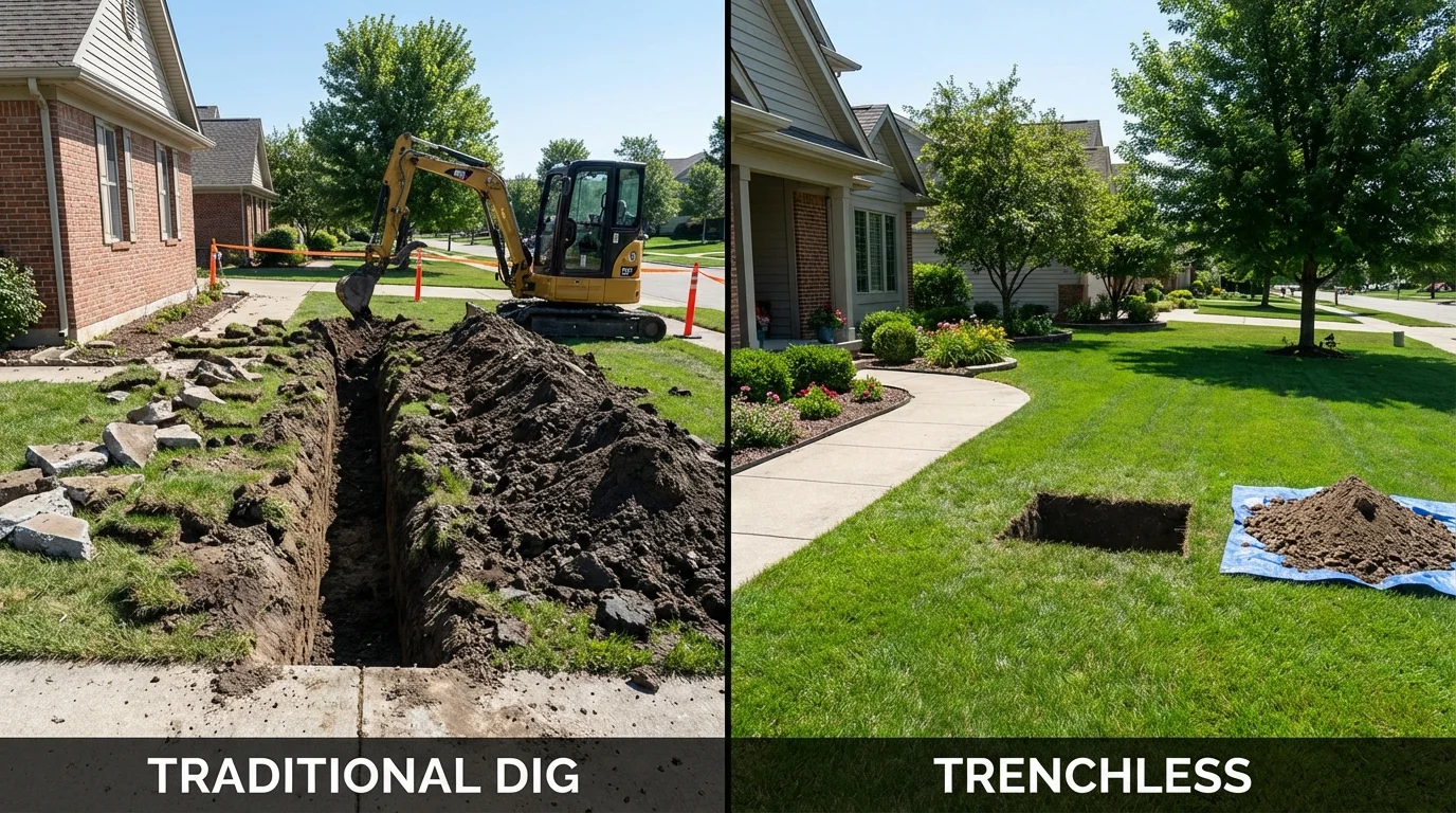 Trenchless sewer repair with minimal yard damage versus traditional excavation in Lubbock, TX